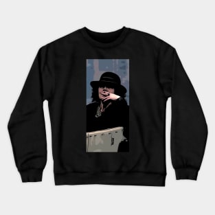 Polly Gray sits well dressed in a hat in a car and smokes a cigarette as a comic abstract art Crewneck Sweatshirt